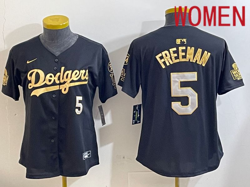 Women Los Angeles Dodgers #5 Freeman Black Gold Game 2024 Nike MLB Jersey style 1121